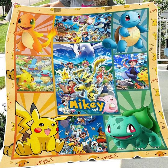 Discover Personalized poket mons Quilt Blanket, Lover poket mons Quilt Blanket, Cartoon Bedding Blanket, Christmas Bedding Blanket, Christmas Gift.