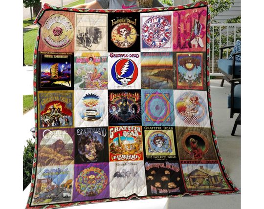 Grateful Dead Band Quilt Blanket, Lover's Christmas Bedding, Music Lover Gift