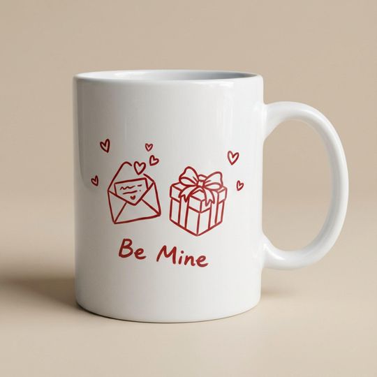 Discover Be Mine Valentine Mug, Minimalist Love Coffee Mug, Red Line Art Mug, Cute Couples Gift, Valentines Day Gift For Her Him