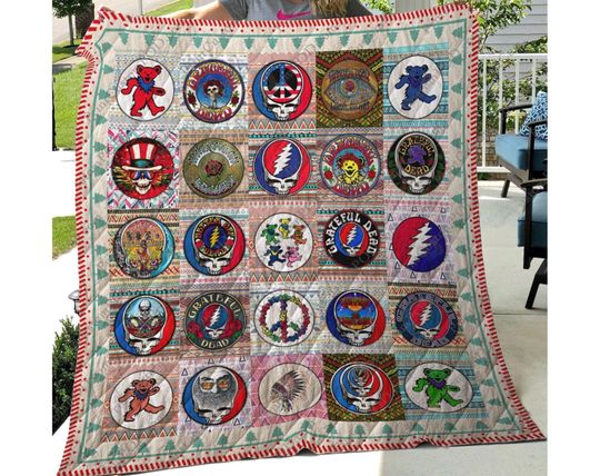 Grateful Dead Band Quilt Blanket, Lover Gift, Christmas Bedding