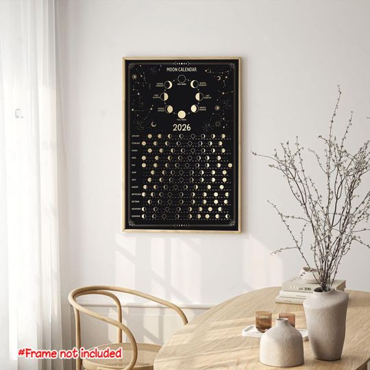 Discover 2026 Lunar Calendar Poster, 2026 Moon Calendar, Moon Phase, Zodiac Astrology Art Print