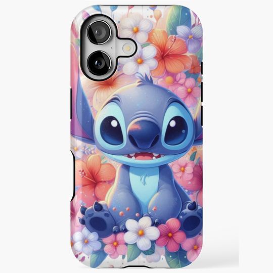 Stitch sitting with a beautiful bouquet of flowers iPhone Case
