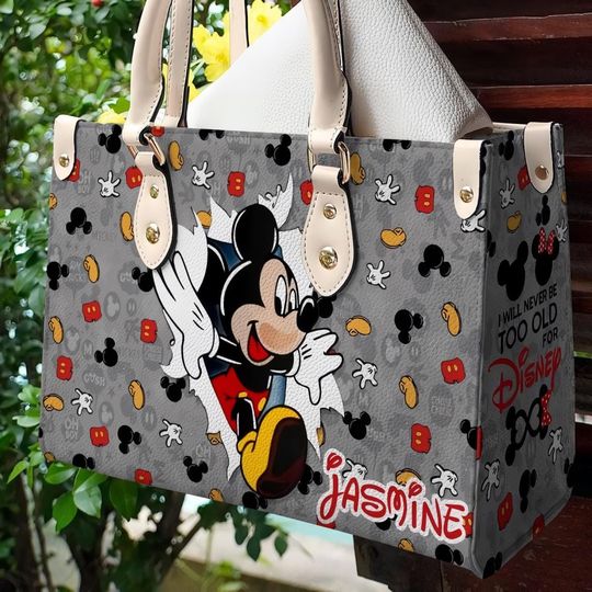 Discover Personalized Mickey Mouse Leather Handbag for Women, Custom Leather Shopping Bag
