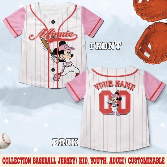 Discover Custom Minnie Mouse Baseball Jersey, Custom Disneyland Jersey, Baseball Team, Mickey Mouse Birthday, Gift for Disney Fans