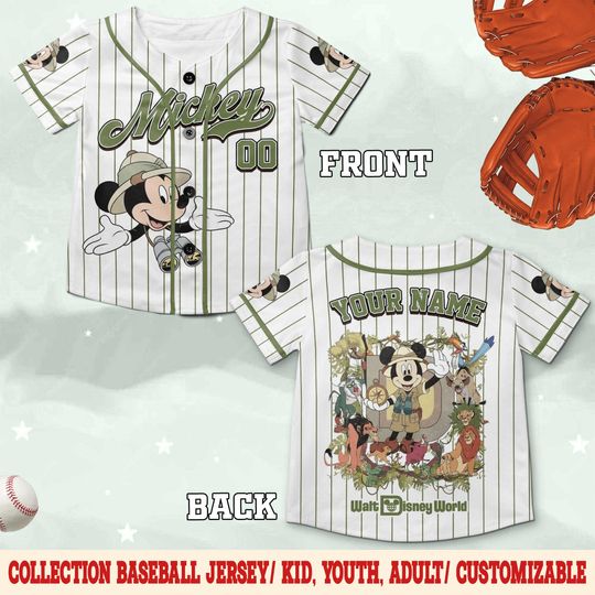 Discover Custom Disney Mickey Mouse Safari Baseball Jersey, Custom Disney Animal Kingdom Mickey&Friends Jersey, Disneyland Safari D2OO08