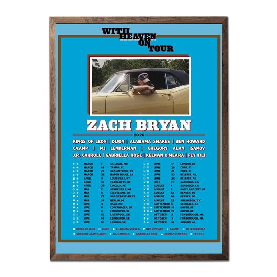 Discover Zach Bryan With Heaven On Tour 2026 Poster, Country Music Wall Art, Concert Dates Print, Fan Gift Decor, Tour Schedule Poster for Home