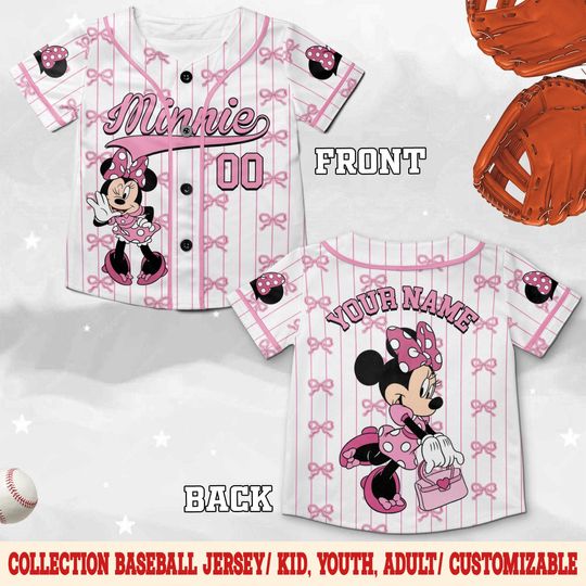 Discover Personalized Coquette Bow Minnie Baseball Jersey, WDW Disneyland Trip Jersey, Disney aesthetic Jersey, Gift For Her