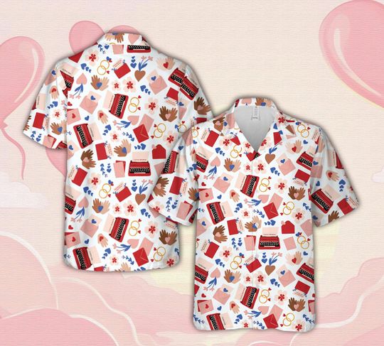 Discover Valentines Day Hawaiian Shirt, Love Letter Aloha Shirt, Romantic Valentine Button Down Shirt, Cute Valentine Shirt for Women