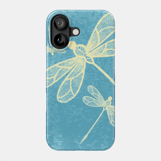 Discover Abstract dragonflies in yellow on textured blue - Dragonflies - Phone Case