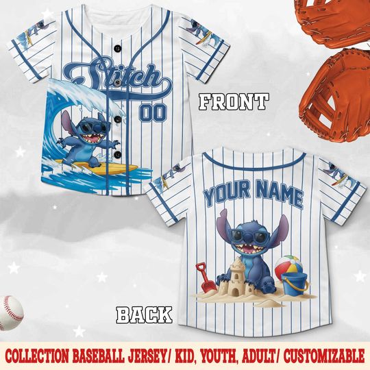 Discover Custom Disney Lilo and Stitch Stitch Baseball Jersey, Gift for Kids, Disney Birthday Gift, Gift For Baseball Fans
