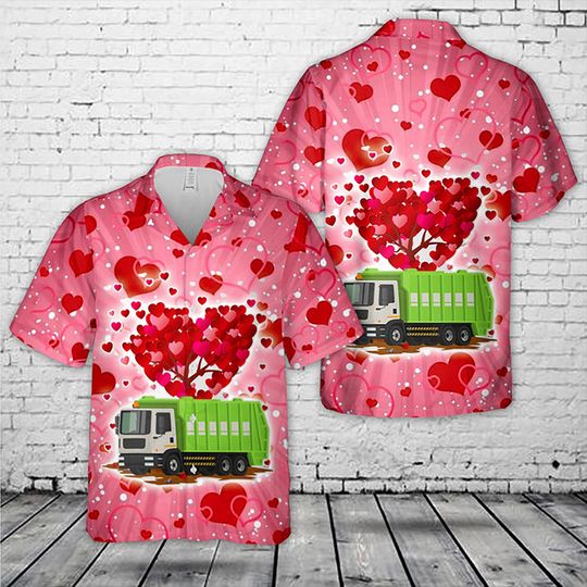 Discover Garbage Truck Lover Heart Hawaiian Shirt, Valentine Hawaii Shirt, Couple Shirt, Valentine Gift, Shirt For Him Her Kid, Truck Lover Gift