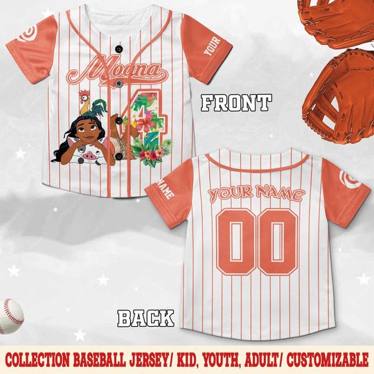 Discover Custom Disney Princess Moana Simple, Custom Name Disney Game Day Kid Adult Jersey, Gift For Baseball Fan, Disney Princess
