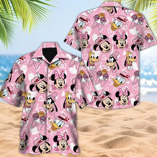 Discover Disney Mickey And Friends Valentine Hawaiian Shirt, Minnie Mouse Goofy Daisy Donald Pluto Hawaii, Valentine Couple Gift, Gift For Lover