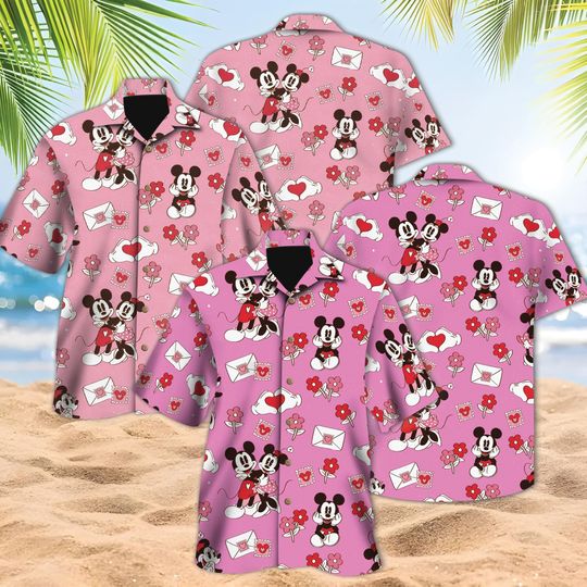 Discover Disneyland Mickey Hawaiian Shirt, Minnie Goofy Donald Daisy Pluto, Disney Valentine Shirt, Romantic Couple Gift, Couple Disney Outfit
