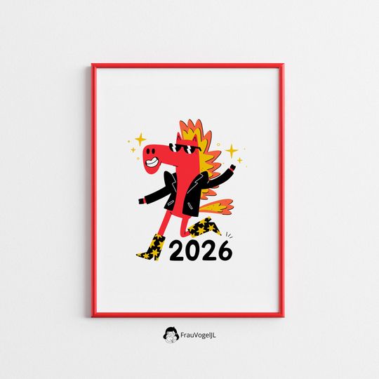 Discover 2026 Year of the Fire Horse Poster  Chinese Zodiac Printable Wall Art  Lunar New Year Digital Download  A4 A3 A2 2x3 3x4 4x5 5x7 Sizes