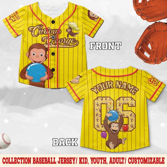 Curious George Birthday Baseball Jersey/Curious George Baseball Shirt/Curious George Birthday Jersey Shirt/Custom Baseball Jersey