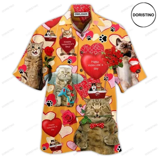 Discover Cat Love You Forever Valentine Hawaiian Shirt