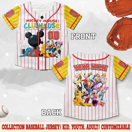 Discover Mickey Mouse Clubhouse Baseball Jersey, Personalized Disney Shirt, Family Vacation Outfit, Custom Name Jersey, Mickey Mouse Clubhouse