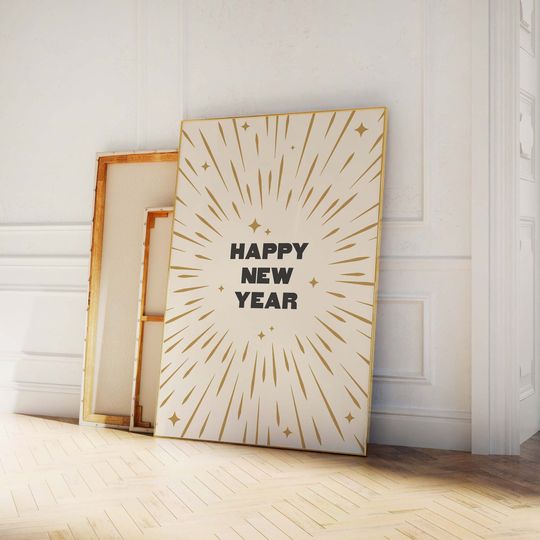 Discover Happy New Year Print | Digital Art Download | Black and Gold New Year's Eve Print | Cute Holiday Wall Decorations