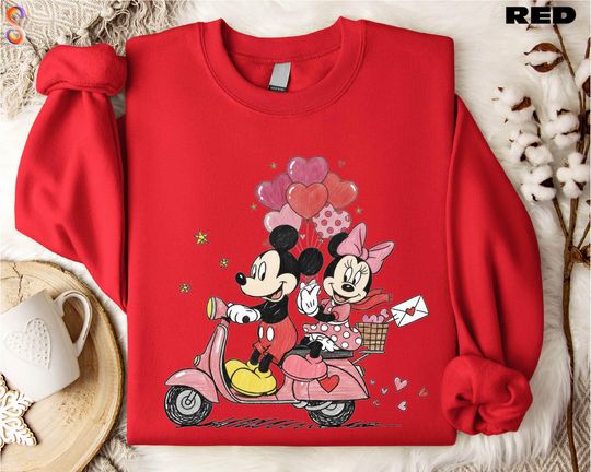 Discover Mickey and Minnie Sweatshirt, Happy Valentine's Day Shirt, Disney Lovers Sweater, Cute Couples T-Shirt, Disneyland Sweatshirt