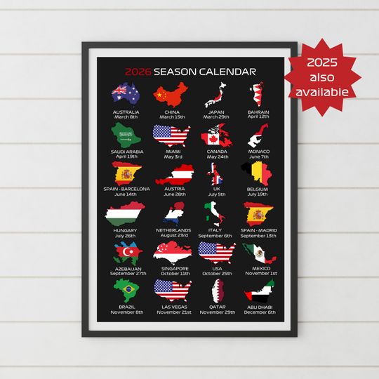 Discover Formula 2026 Season Calendar, Wall Art Poster Print, Motorsport Racing Grand Prix Flags Race Fan Present, Dad Office Gift Idea, Home Decor
