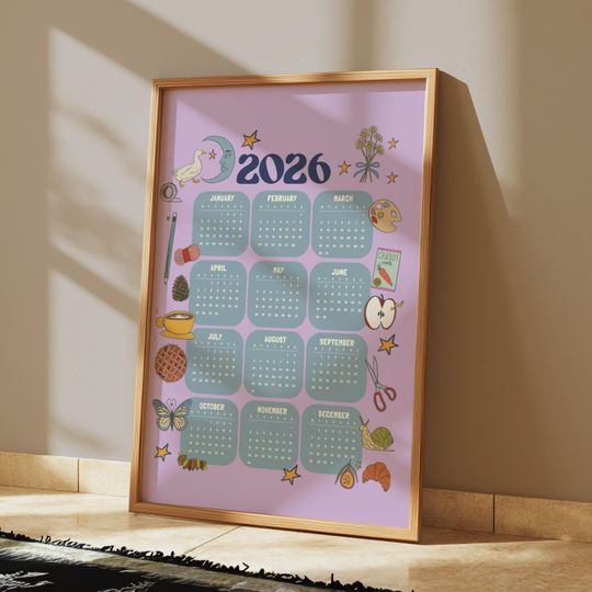 Discover 2026 Year at a Glance Calendar Print Purple & Blue Wall Art  Pastel Yearly Calendar  Modern Office Decor  Printable Year Calendar