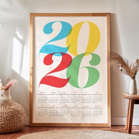 Discover 2026 Yearly Wall Calendar, One Page Calendar Print with Bold Colorful Typography