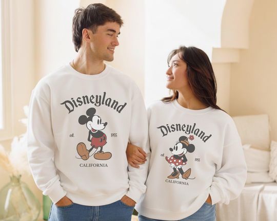 Discover Disneyland Retro Mickey Minnie Couple Matching Sweatshirt, Vintage Disneyland Couple Sweater, Disney Classic Minnie Mouse Pose Shirt
