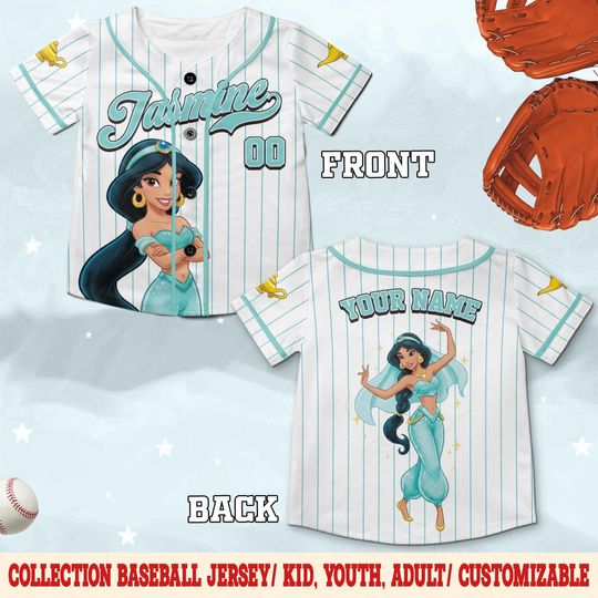 Discover Custom Disney Princess Jasmine Aladdin Jersey, Custom Name Disney Kid Adult Jersey, Gift For Baseball Fan Disney Princess Matching C1NL09
