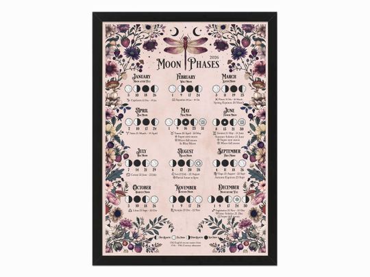 Discover Moon calendar 2026, Lunar calendar printable poster. Witch moon phases almanac, celestial astrology, Book of Shadows insert or Grimoire page