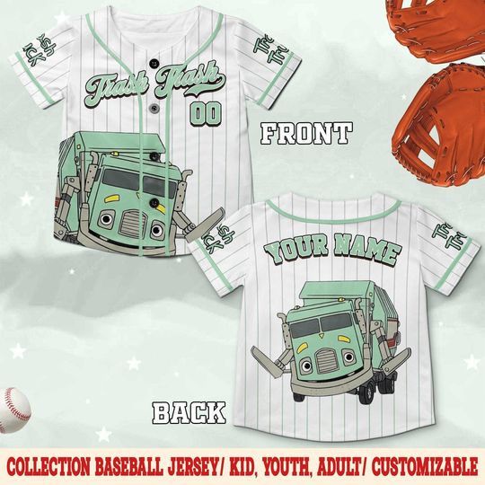 Personalized Trash Truck Baseball Jersey, Hank Trash Truck Group Kid Youth Adult Baseball Team, Trash Truck Family Matching Tee