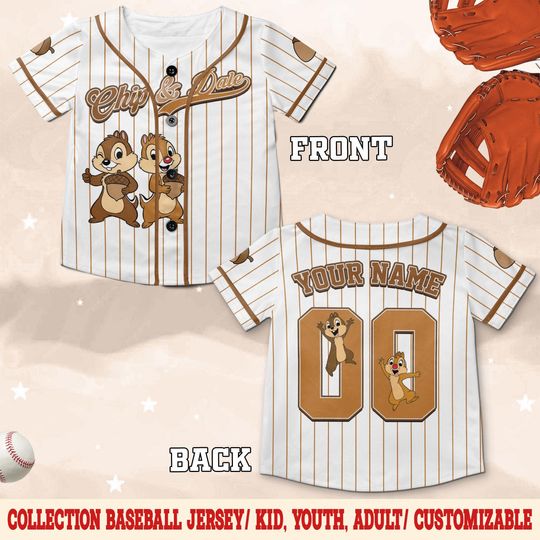 Discover Personalized Chip and Dale Baseball Jersey, Custom Disney Jersey Shirt, Cute Chipmunk Matching Outfit, Disney Trip Gift for Kids C1NL06