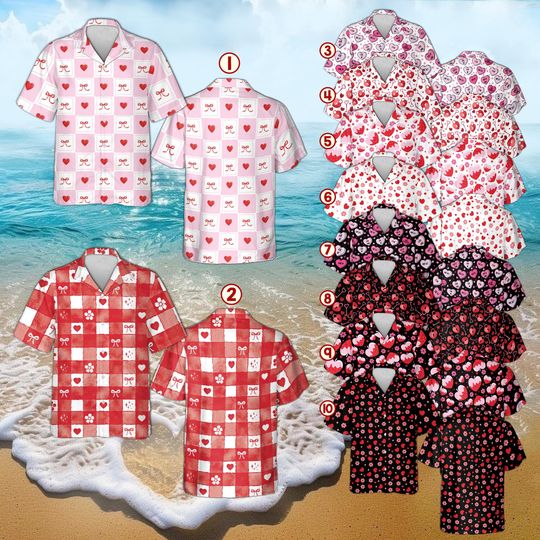 Sweetheart Valentine Hawaiian Shirt, Romantic Cute Aloha Top, Valentine's Day Couple Date Night Outfit, Gift For Her, Button Up Short Sleeve