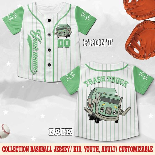 Personalized Trash Truck Baseball Jersey, Hank Trash Truck Walter Olive Kid Youth Adult Baseball Team, Trash Truck Family Matching