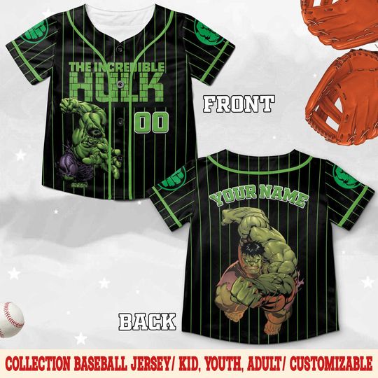 Discover Personalized The Hulk Baseball Jersey, Custom Disney The Hulk Baseball Shirt, Matching Disney Trip Outfit, Disney Birthday Gift