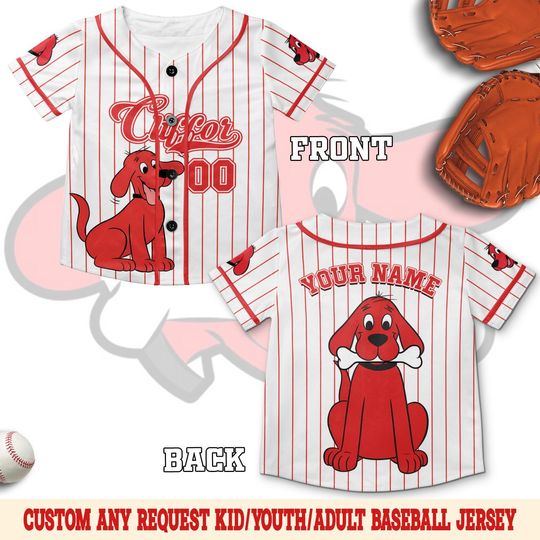 Discover Custom Clifford The Big Red Dog Baseball Jersey, Personalized Red Dog Baseball Jersey, Red Dog Birthday Jersey, Red Dog Birthday