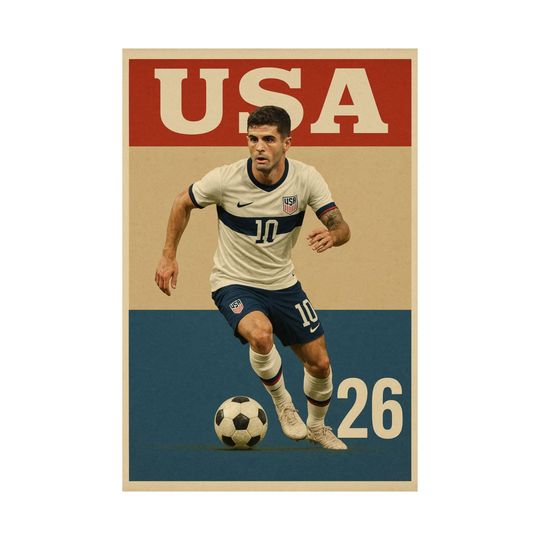 USA Soccer Poster Christian Pulisic Captain America Retro Vertical Poster