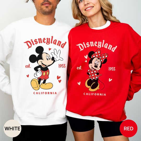 Discover Minnie Mickey Mouse Valentines Day Couple Shirt, Disneyland Est 1955 Sweatshirts, Anniversary Honeymoon Disney Vacation Couple Matching Shirt