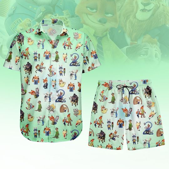 Discover Nick Judy Gary Zootopia Button Shirt, Unisex Shorts, Disney Zootopia Movie Shirt, Nick Judy Boyfriend Girlfriend Gift, Rabbit Fox Shirt