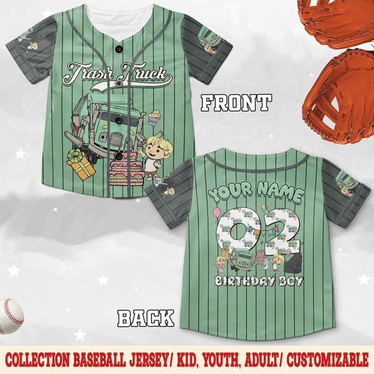 Personalized Trash Truck Baseball Jersey, Hank Trash Truck Birthday Boy, Birthday Girl Jersey, Trash Truck Family Birthday Matching