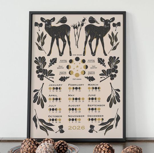 Discover Lunar Calendar 2026, Moon Phase Calendar, Printable Calendar, Wall Digital Calendar