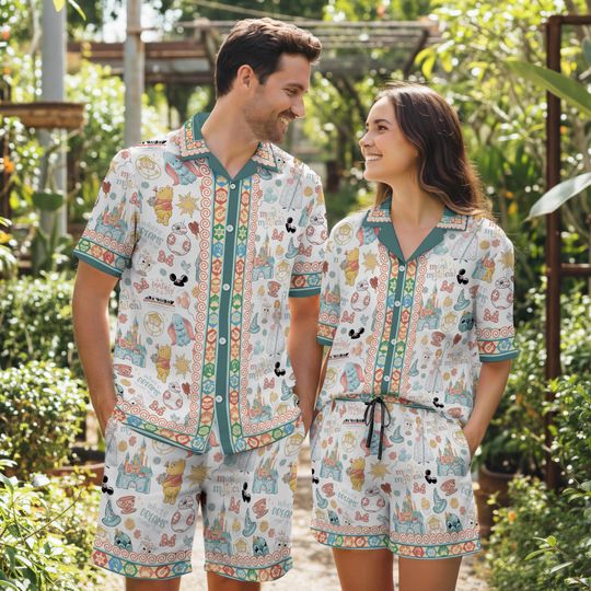 Discover Disneyworld Characters Hawaiian Shirt & Shorts, Stitch Pooh Toy Story Cinde Summer Set, Retro Mickey Beach Outfit For Disneyland Trip