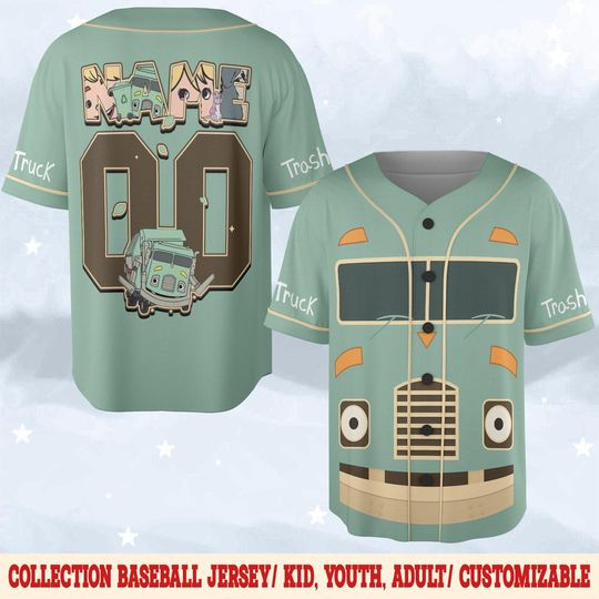Personalized Trash Truck Baseball Jersey, Hank Trash Truck Walter Kid Youth Adult Baseball Team, Trash Truck Family Matching Tee
