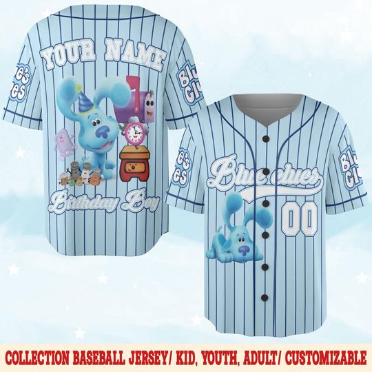 Discover Personalized Blue Clues Baseball Jersey, Blue Dog Birthday Baseball Jersey, Baby Shower, Birthday Boy Gift, Blue Clues Family Tee NGPJ06