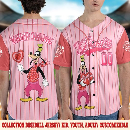 Discover Disney Mickey and Friends Valentine Baseball Jersey, Custom Goofy Valentine Shirt, Matching Family Jersey, Valentine Gift JCUK10-6