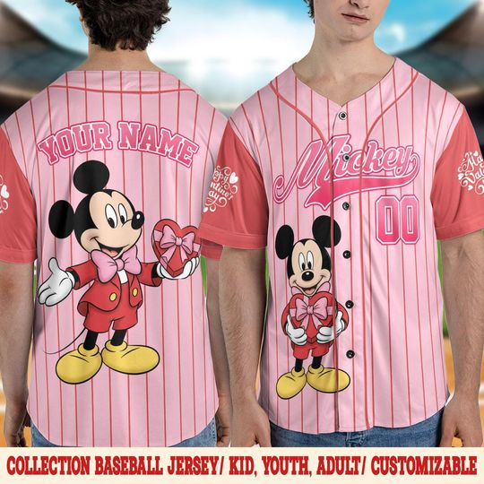 Discover Disney Mickey and Friends Valentine Baseball Jersey, Custom Mickey Mouse Valentine Shirt, Matching Family Jersey, Valentine Gift JCUK10-2