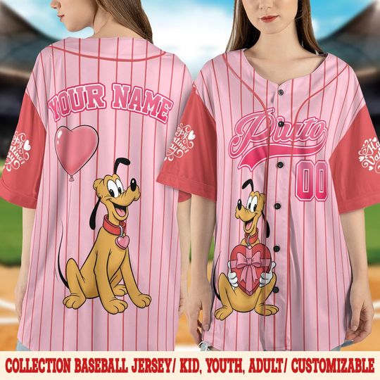 Discover Disney Mickey and Friends Valentine Baseball Jersey, Custom Pluto Valentine Shirt, Matching Family Jersey, Valentine Gift JCUK10-1