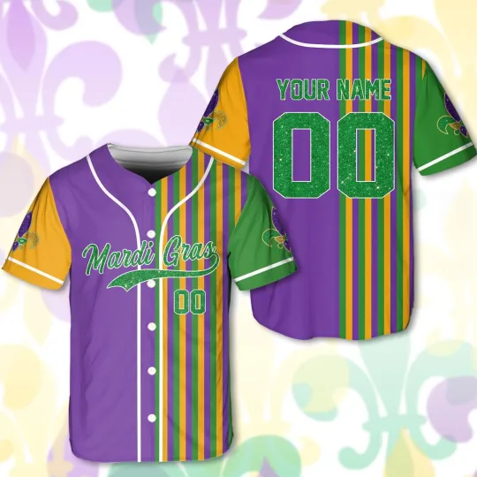 Discover Personalized Mardi Gras Carnival 2026 Fat Tuesday Carnival Baseball Jersey Shirt
