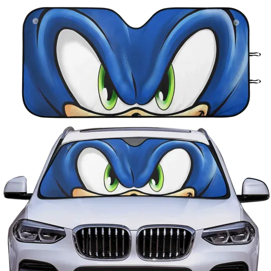 Discover Sonic The Hedgehog Face Car Windshield Sun Shade UV Protection Foldable Auto Gif