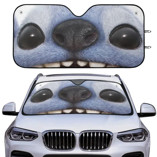 Discover Funny Stitch Face Car Sun Shade Front Windshield Cover Cute Cartoon Gift